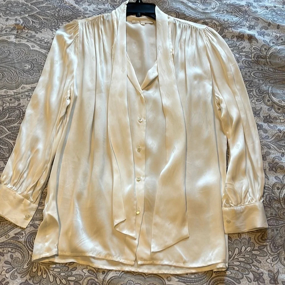Maje Cream Satin Tie-Neck Blouse